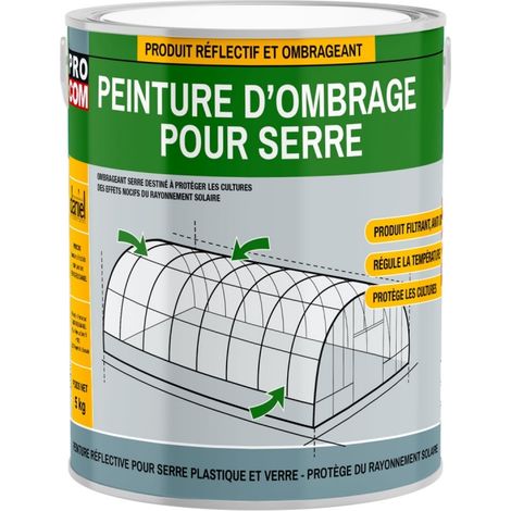 Procom – Peinture d'ombrage pour serre – Produit filtrant UV et IR – Tenue jusqu'à octobre – Application facile – 2000 m² traités avec 5 kg