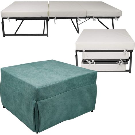 Pouf Letto Brandina con Materasso Pieghevole 78x78x47 cm Avalli Contract Azzurro