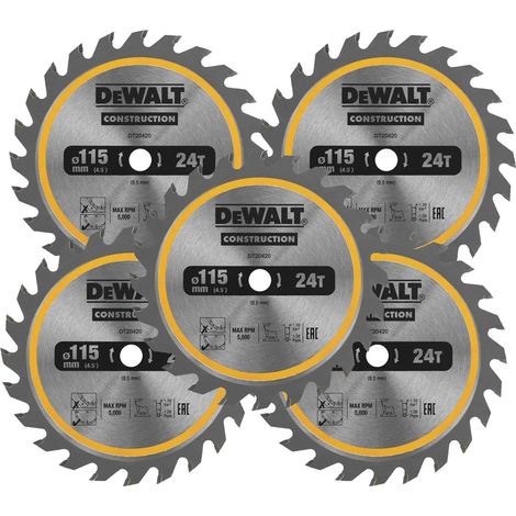 Dewalt DT20420 Circular Saw Blade 115 x 9.5mm x 24 Tooth TCT Fits DCS571 X 5 (1/4)