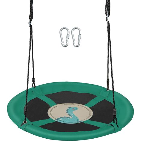 Altalena a cerchio da 102cm con corde regolabili e moschettoni tessuto oxford impermeabile, Altalena a nido Verde (1/4)