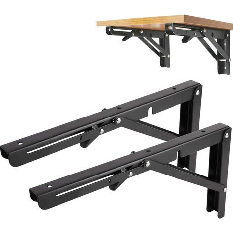 Lot de 2 Support Étagère Pliant Mural en Métal, Support Tablette Mural Industriel, Équerre Pliable pour Établi, Garage, Cuisine, Salle Decor, 68KG/150lbs Porteur (35cm) (1/5)