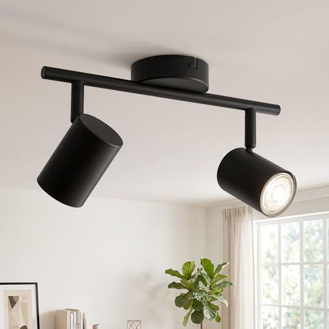Luminaire Plafonnier 2 Spots Orientable GU10, Noir, Sans Ampoule Métal Rampe Spot de Plafond, Moderne Luminaire Intérieur, Plafonnier Spot Ou Applique Murale pour Cuisine Salon Couloir (1/5)