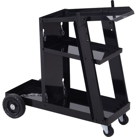 Carrello da saldatura in acciaio nero 71x39x70 cm, 3 ripiani e catena per bombola - CHICFURN (1/5)