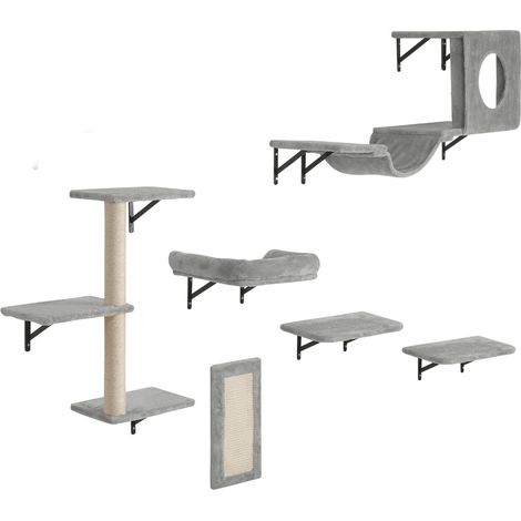 Étagères murales pour chats, avec perchoirs et planches de saut, hamac et canapé, support jusqu'à 18 kg, pour dormir, jouer et grimper, lot de 6. (1/5)