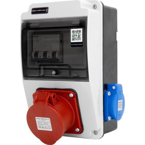 Tableau électrique de chantier XS 16 A 2x230 V, disjoncteur de surintensité SIEMENS, boîtier IP44, Doktorvolt DV-6081-D (1/5)