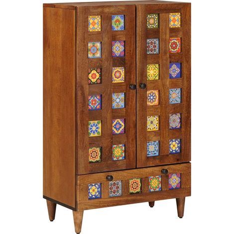 vidaXL  Highboard  with Door Walnut 60 x 33.5 x 100 cm Solid Mango Wood