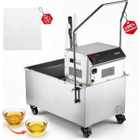 VEVOR Mobile Friteusenfiltermaschine 55 L 250 W Friteusenölfilterwagen für Gewerbliche Fritteusen, Schwerkraft-Rückfluss mit Hitzebeständigem Schlauch, Edelstahl-Spritzschutz und 4 Lenkrollen (1/5)