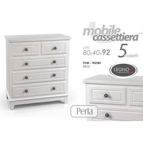 Weiße Kommode mit fünf Schubladen cm 80 x 40 x 92 h