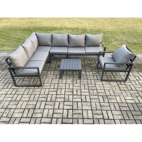 Fimous Aluminium Garden Furniture Set Outdoor Lounge Corner Sofa Chair Square Coffee Table Sets Dark Grey 7 Seater (1/5)