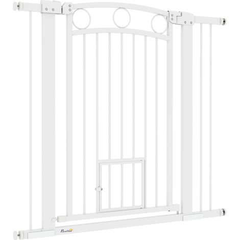 Barrière animale 96cm largeur réglable 76-104cm avec chatière escalier porte blanc