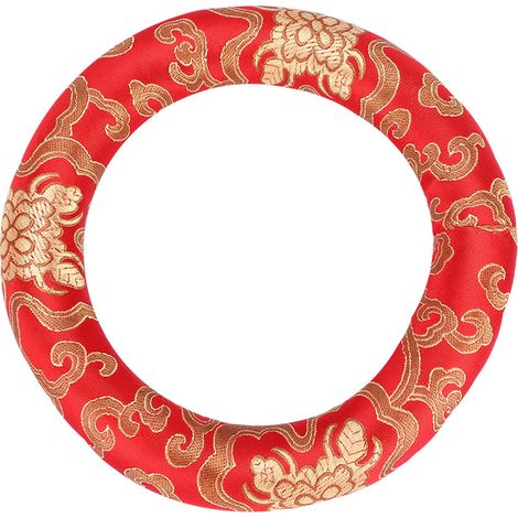 Coussin rond en brocart de soie de 18 cm en forme de bol chantant pour la méditation (rouge) (1/5)