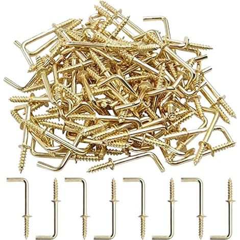 50 crochets à vis en L, 32 mm, doré, forme L, pour rangement (1/5)