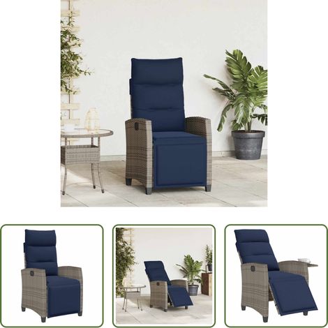 Chaise de jardin confortable - Chaise de jardin inclinable avec table d'appoint gris polyrotin (1/5)