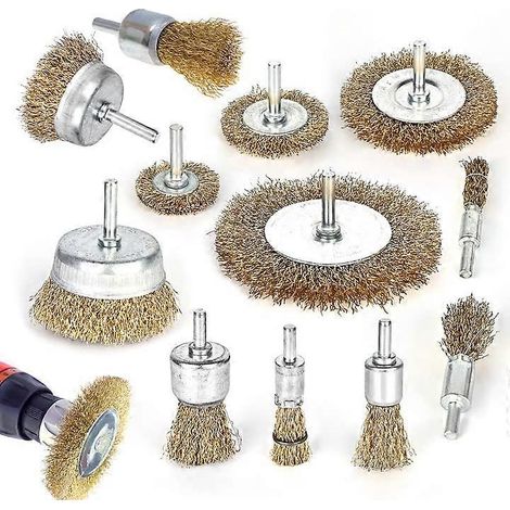 Lot de 12 brosses métalliques pour perceuse, brosses de polissage en laiton, brosses pour perceuse et tournevis, pour le nettoyage de la rouille et de la corrosion (1/5)