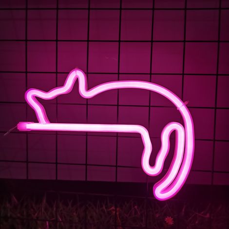LED-Wanddekoration mit Katzenmotiv, personalisiertes Neon-Katzen-Schild, USB-Neon-Schild für Schlafzimmer, Geschäft, Nachttisch, Wohnzimmer, Partydekoration, Rosa (1/5)