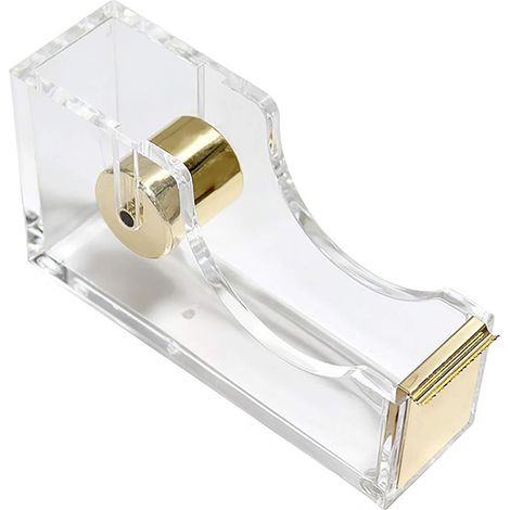 Transparenter Acryl-Klebebandabroller, Klebebandschneider, Bürobedarf, rutschfest, benutzerfreundlich, 12 x 65 x 35 cm, 210 g, goldfarben, 1 Stück (1/5)
