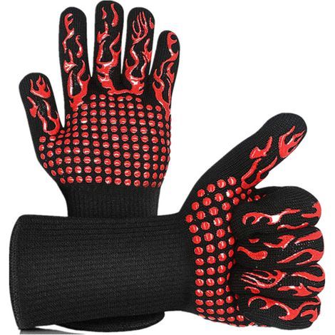 Guantes resistentes al calor para asar a la parrilla, 1 manopla para horno, guantes universales de silicona antideslizantes para asar a la parrilla, hornear, cocinar y chimenea ([antorcha roja] aramid (1/5)