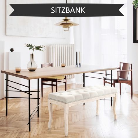 Banque rembourrée vintage avec coffre de rangement, banquette en bois d'hévéa et revêtement lin beige, 110x40x48 cm, idéale pour chambre et salon. (1/5)