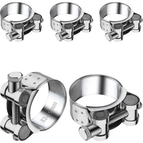 5-Piece Exhaust Clamp Set, 304 Stainless Steel Bolt Clamp for 52-55 mm Pipe, Motorcycle Industrial Use (1/5)