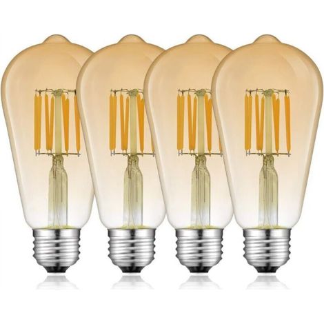 8W E27 ST64 Dimmbare LED-Lampe aus bernsteinfarbenem Glas, E27 Glühfaden-LED, Vintage Warmweiß 2700K 220V, entspricht einer 80W Halogenlampe, für Zuhause, Dekoration, Café, Geschäft, Restaurant usw. (
