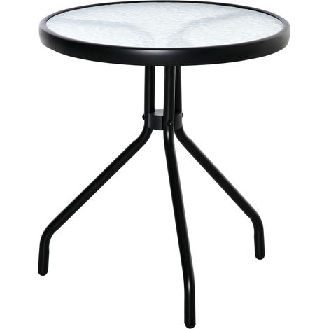 Tavolino rotondo da giardino per esterni con piano decorativo in vetro e struttura in metallo per patio, terrazza e balcone Ø50x55 cm Nero