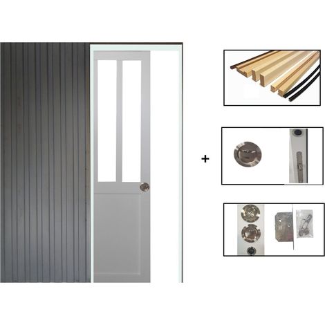 Puerta corredera Atelier En Enrobe blanc Acristalamiento transparente H204 x A73 + Sistema Galandage con tapa suministrada (1/4)