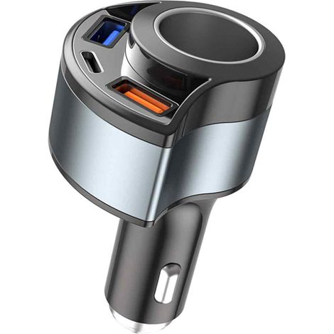 Adaptateur allume-cigare multiport 4 en 1, répartiteur de charge rapide double USB Type C, adaptateur 12 V-24 V compatible avec iPhone, Samsung, Android et autres appareils. (1/5)