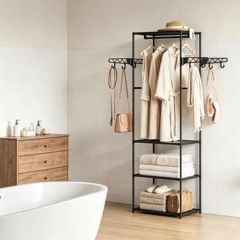 Porte-vêtements autoportant, support à manteaux debout, étagère ouverte pour penderie, armoire suspendue avec étagères (uniquement avec l'armoire) (1/5)