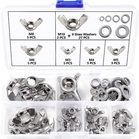 APEX Lot de 27 écrous à oreilles zingués (M3/M4/M5/M6/M8/M10) – Écrous serrables à la main (1/5)