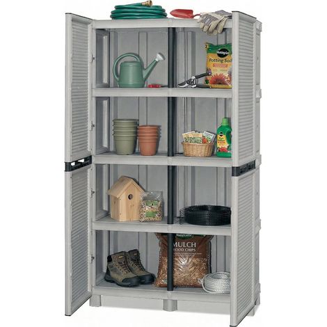 Dmora Armadio multiuso da esterno o interno, Mobile a 2 ante e 3 ripiani in polipropilene, 100% Made in Italy, cm 100x39h172, colore Grigio chiaro, con imballo rinforzato