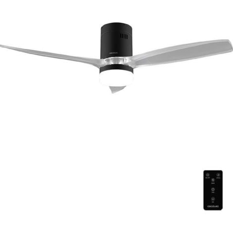 Cecotec Ventilador de Techo con Luz EnergySilence Aero 5650 Black&Transparent. 40W, Motor DC, Diámetro 52” (132cm), 3 Aspas