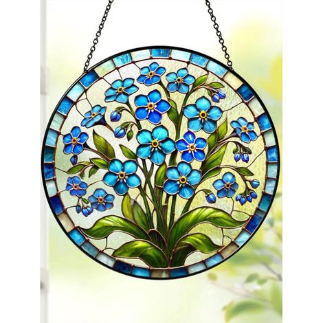 Vitrail myosotis 12,5 cm, attrape-soleil fenêtre, décoration intérieure