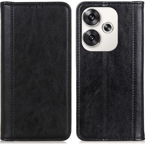 Funda tipo libro para Xiaomi Poco F6, piel dividida, negra (1/5)
