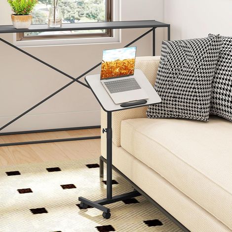 COSTWAY Table de Lit a roulettes pour Ordinateur Portable, Table Roulante pour Lit en Forme C, Hauteur Réglable 69-112cm, Plateau Inclinable 360°, pour Petits Espaces, Salon, Chambre (Gris) (1/5)