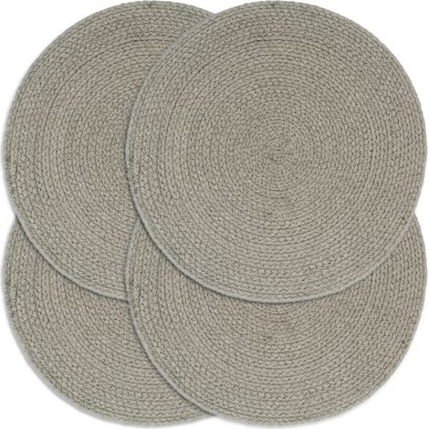 Sets de table, lot de 4, gris, ronds de 38 cm, en coton