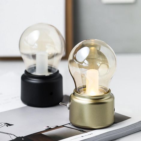 Lot de 2 veilleuses LED rétro mini à chargement USB, lampe de chevet ou de table créative et créative. (1/5)