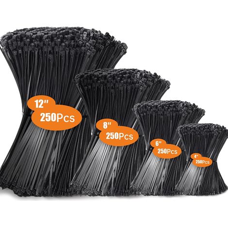 Collier de Serrage, Serflex Noir Resistant à La Traction De 18kg, Attache Câble Durable Résistant au UV Pour cable management, Jardinage, Atelier (100/150/200/300mm(1000 pièces)) (1/5)