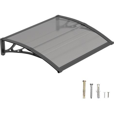 Auvent de Porte d’Entrée 80 × 100 cm, Marquise en Polycarbonate Transparent, Toit de Protection Résistant Contre la Pluie et Les Rayons UV, Gris pour Maison et Entrée (1/5)