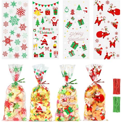 120pcs Sachet Biscuit Noel, Sachets Transparents pour Biscuits Sachet Bonbon Plastique, Sachet Alimentaire Cellophane Sacs de Cadeau Noel avec Cravates Torsadées pour Patisserie Gateau Chocolat (1/5)