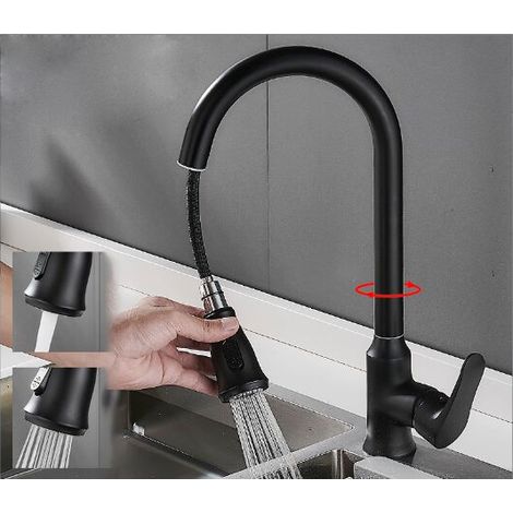 Kitchen Faucets - Tall Curved Sink Faucet with 360° Swivel Spout, Water Mode Kitchen Faucet in Black Stainless Steel (1/4)