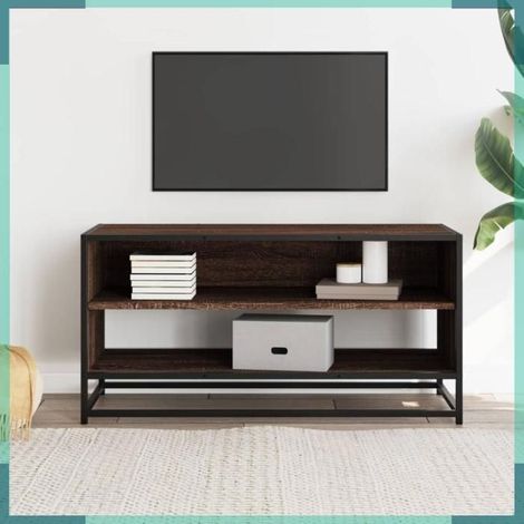 Meuble TV - 848888 - chêne marron - bois d'ingénierie et métal - 91 x 40 x 46 cm (1/5)