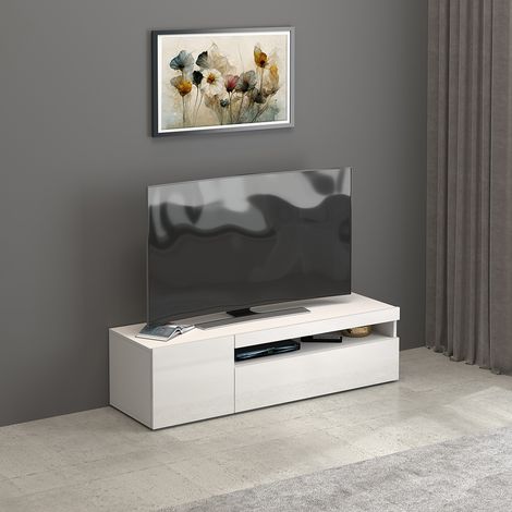 Meuble TV moderne 130 cm blanc brillant Enaya (1/5)