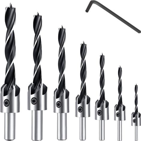 BRAVIX 7 Pièce HSS 5 Flûte Jeu de Foret Fraise Bit de Vis à Bois Chanfrein pour Diverses vis de Longueur par Simple Desserrer et Resserrer la vis, 3-6mm Set Outil