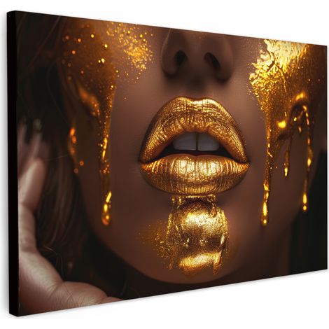 TABLEAU SUR TOILE Femme - Or - Luxe - Portrait Toile Peinture Grand Format XXL 150x100 cm