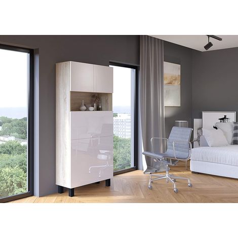 Mobile multiuso scrivania e libreria pieghevole 80x175x92 cm bianco lucido rovere