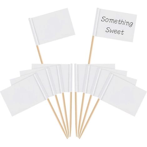 Étiquettes blanches vierges pour cure-dents, marqueurs à fromage, étiquettes vierges pour décorer gâteaux, plateaux de fromages et amuse-gueules (100 pièces) (1/5)