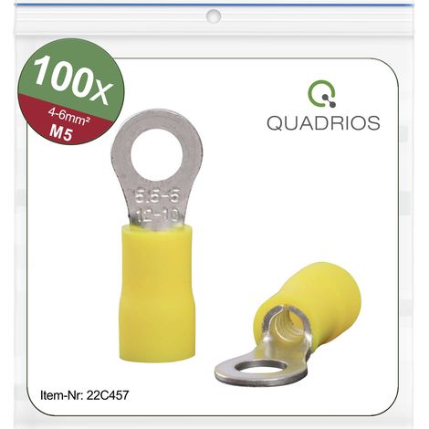 Quadrios 22C457 Ringkabelschuh  Querschnitt (max.)=6.0 mm² Loch-Ø=5.3 mm Teilisoliert Gelb 1 Set (1/4)