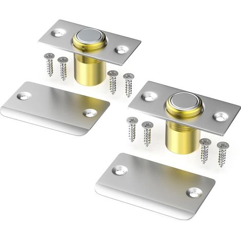 Support magnétique de porte, verrou invisible robuste et réglable pour portes-fenêtres et portes de placard, argenté, lot de 2 (1/5)