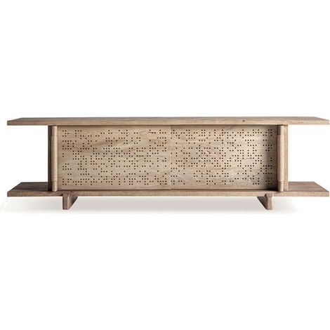 Meuble TV bois massif clair JACQUARD 220cm – Design estudiHac (1/5)