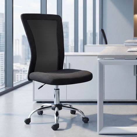 Silla de Escritorio Giratoria sin Brazos Silla de Malla con Altura Ajustable Carga 100 kg 43x58x90-100 cm Negro (1/5)